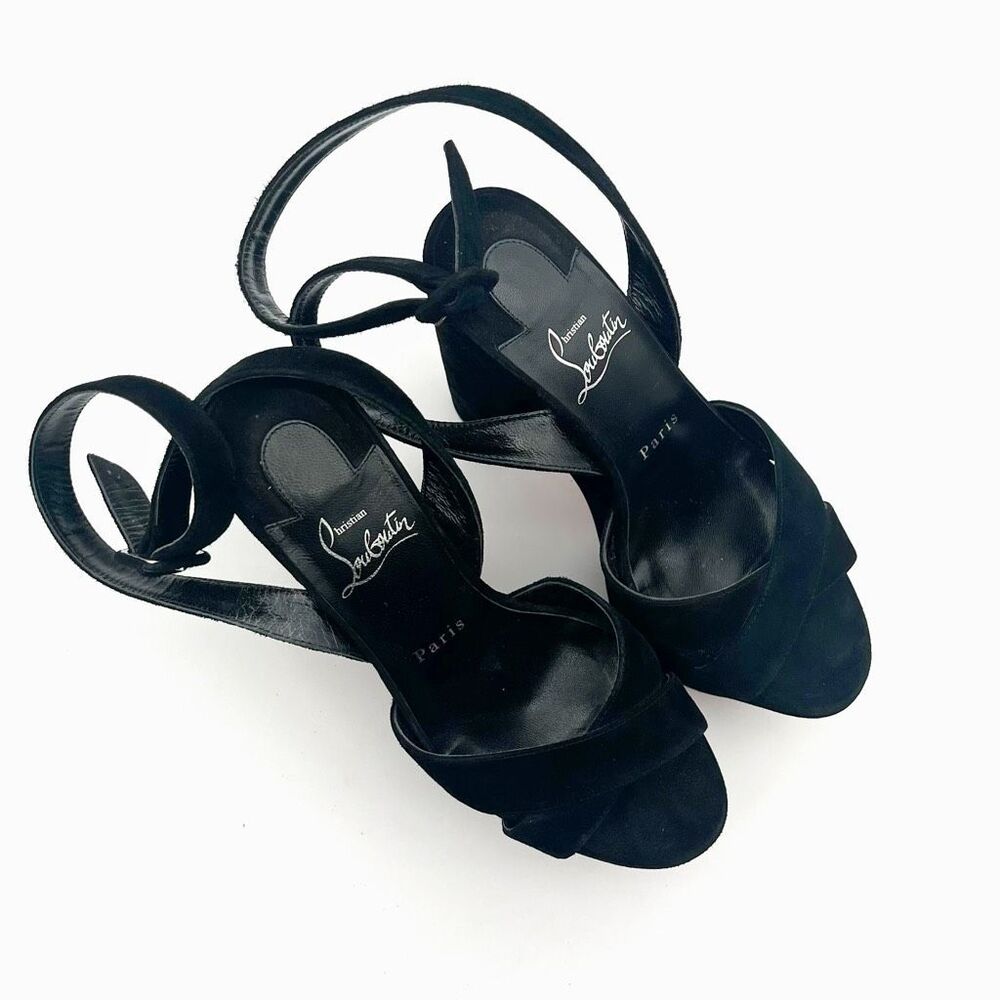 CHRISTIAN LOUBOUTIN Superyaz Platform Heels Size 37.5 Black Suede Ankle Strap - Picture 11 of 12